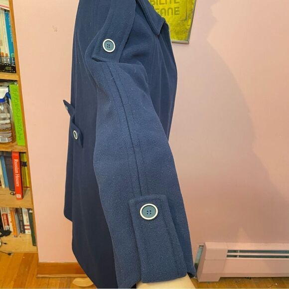 Vintage 1960s Unique Navy Blue and Silver 100% Wool Overcoat - Picture 8 of 16